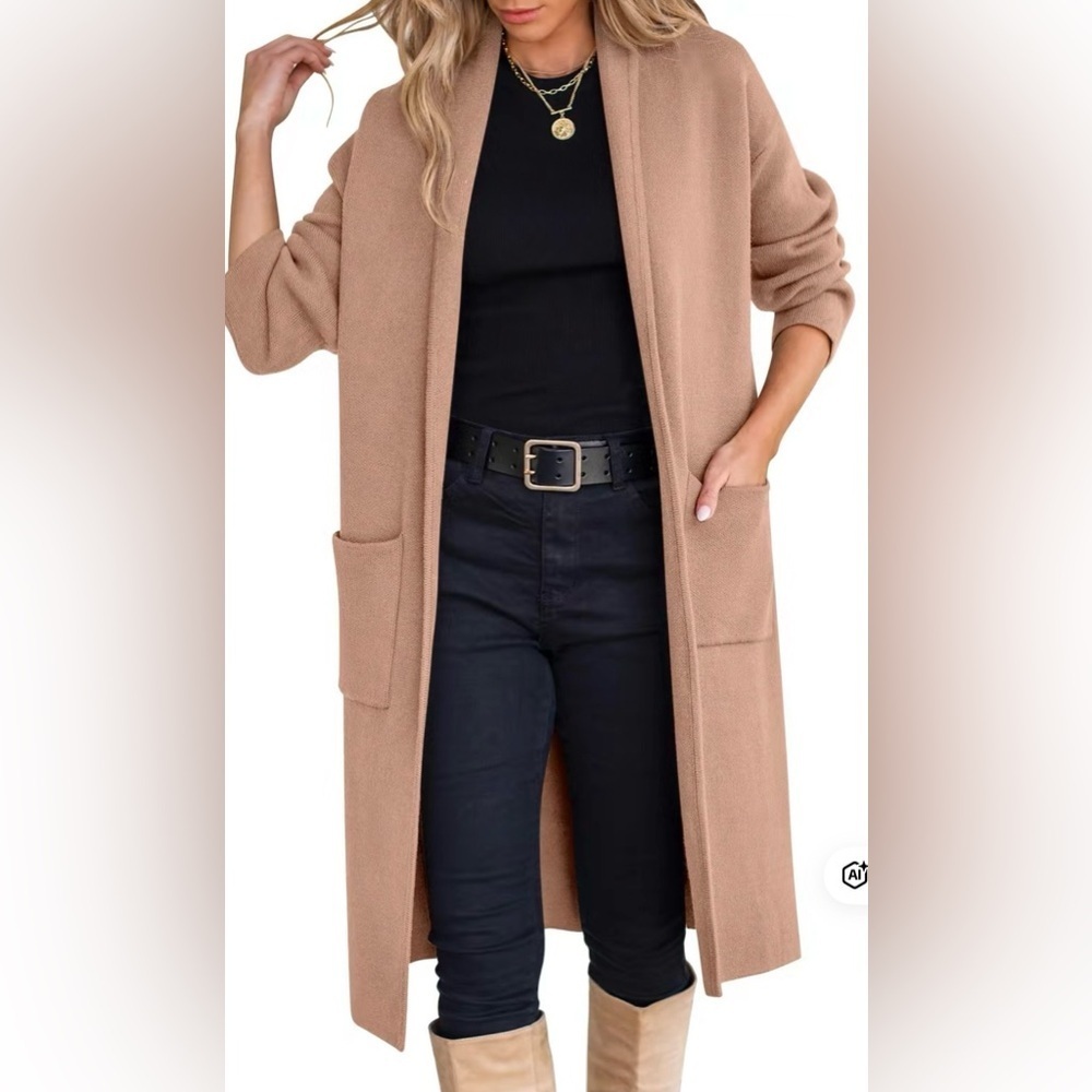 Elegant Tan Open Front Cardigan